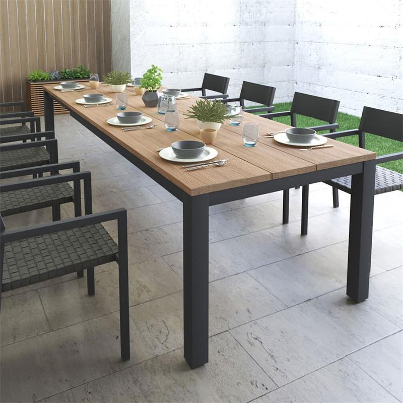 Planka Alu-Frontausziehtisch 250/180 x 90 x 77 cm Teak Grade A gebürstet mit Aluminiumgestell