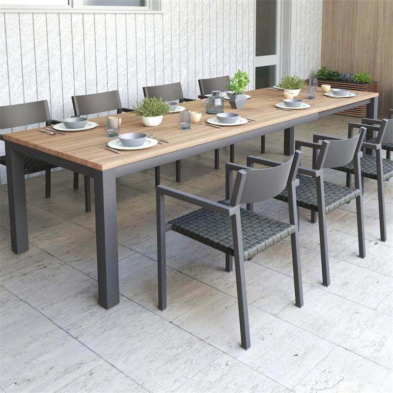 Planka aluminum front extension table 310/210 x 100 x 77 cm teak grade A brushed with aluminum frame