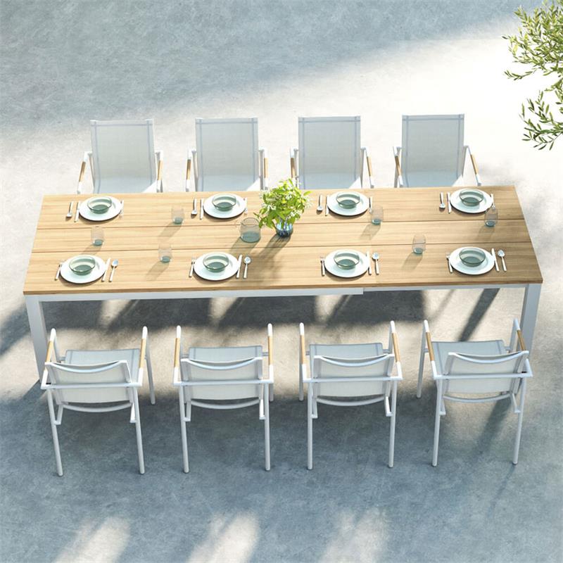 Planka aluminum front extension table 250/180 x 90 x 77 cm teak grade A brushed with aluminum frame