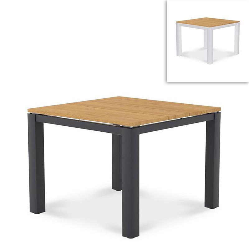 Planka aluminum dining table 100x100x76cm powder-coated teak grade A brushed with aluminum frame