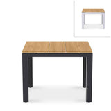 Planka aluminum dining table 100x100x76cm powder-coated teak grade A brushed with aluminum frame