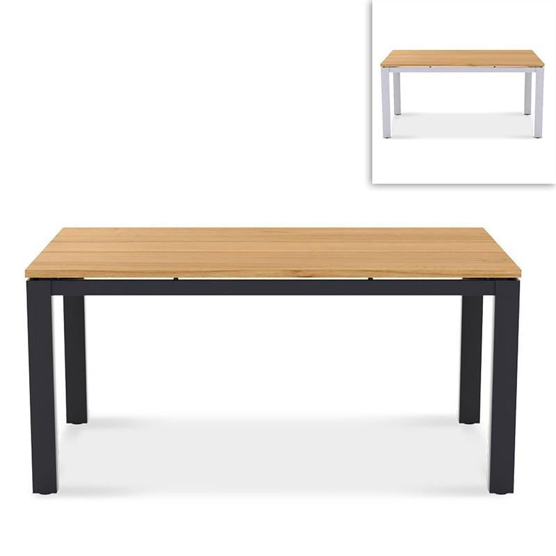 Planka aluminum dining table 160x100x76cm powder-coated teak grade A brushed with aluminum frame