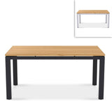 Planka aluminum dining table 160x100x76cm powder-coated teak grade A brushed with aluminum frame