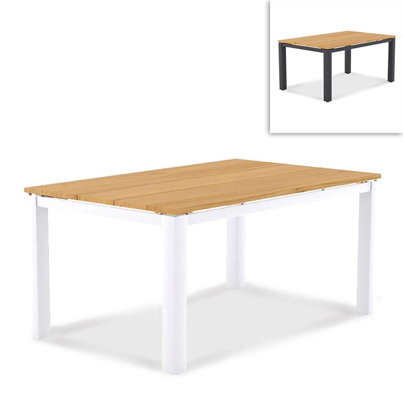 Planka Alu-Esstisch 160x100x76cm pulverbeschichtet Teak Grade A gebürstet mit Aluminiumgestell