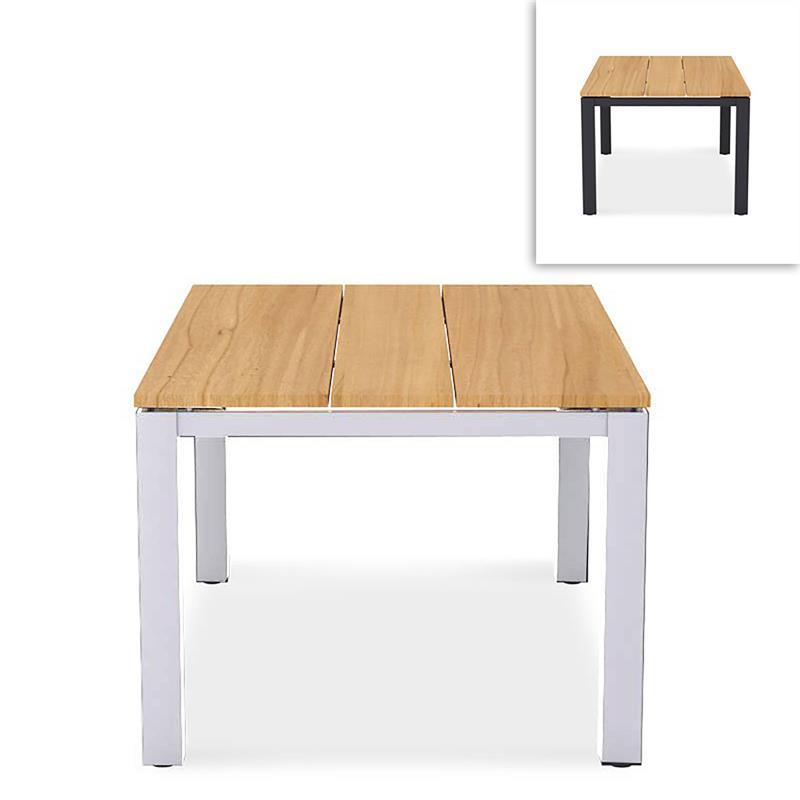 Planka aluminum dining table 160x100x76cm powder-coated teak grade A brushed with aluminum frame