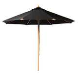 Parasol Cinas Pomino 330cm rond noir - structure en bois dur aspect teck avec ferrures coudées