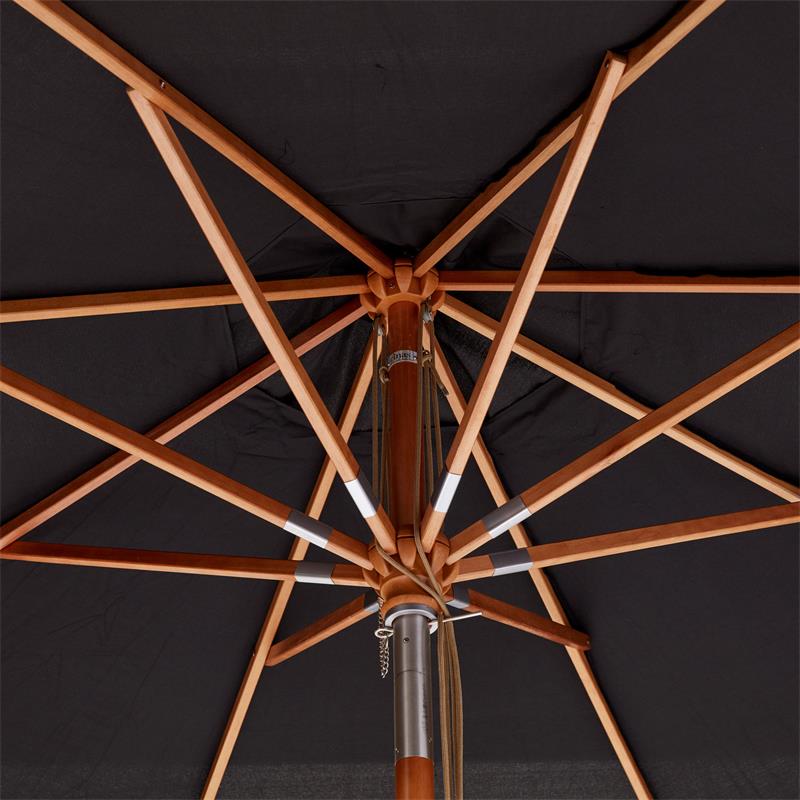 Cinas parasol Pomino 330cm round black - hardwood frame in teak look with folding fitting