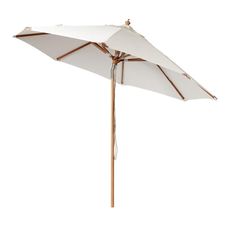 Parasol Cinas Pomino 330cm rond blanc naturel - structure en bois dur aspect teck avec raccord coudé