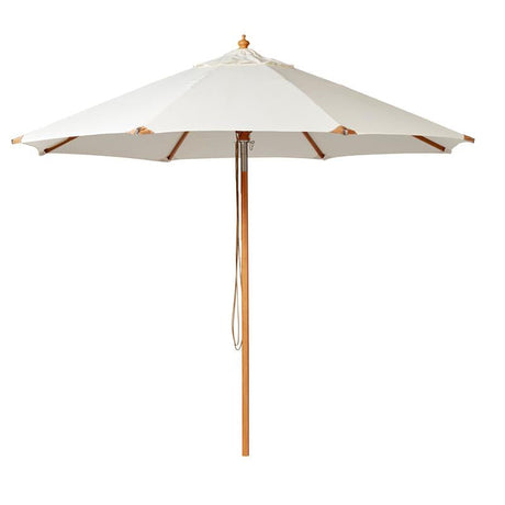 Parasol Cinas Pomino 330cm rond blanc naturel - structure en bois dur aspect teck avec raccord coudé