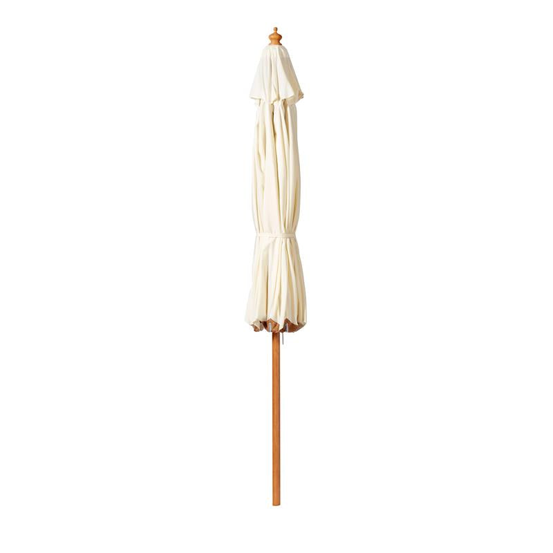 Parasol Cinas Pomino 330cm rond blanc naturel - structure en bois dur aspect teck avec raccord coudé