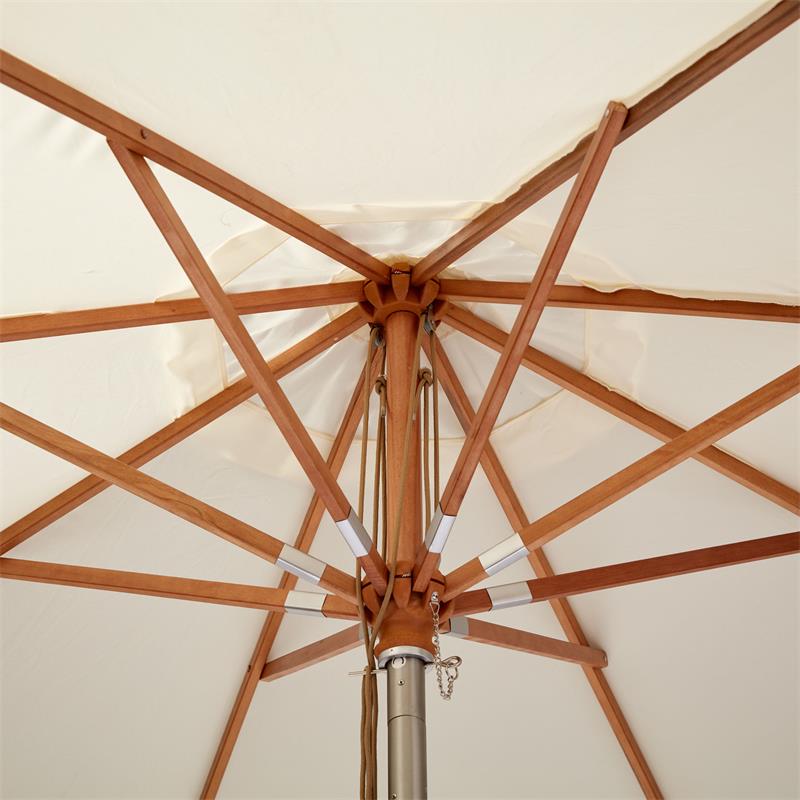 Cinas parasol Pomino 330cm round natural white - hardwood frame in teak look with folding fitting