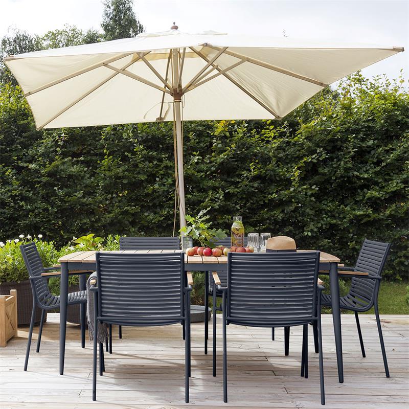 Rio table 180 x 90cm rectangular anthracite aluminum powder-coated with teak table top