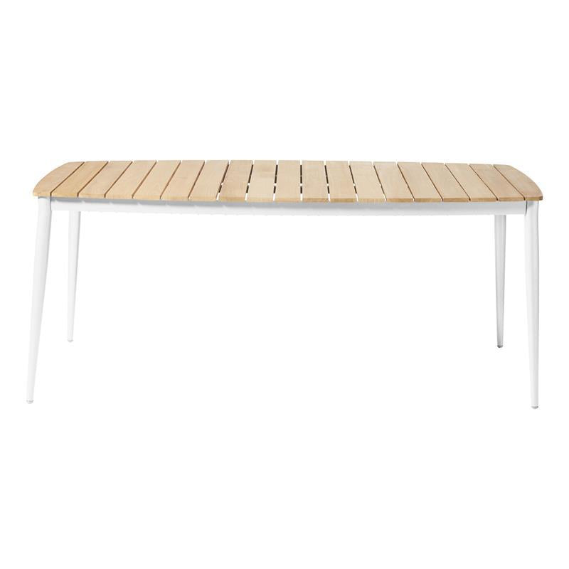 Table Rio 180 x 90 cm rectangulaire en aluminium thermolaqué blanc avec plateau en teck