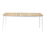 Table Rio 180 x 90 cm rectangulaire en aluminium thermolaqué blanc avec plateau en teck