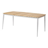 Table Rio 180 x 90 cm rectangulaire en aluminium thermolaqué blanc avec plateau en teck