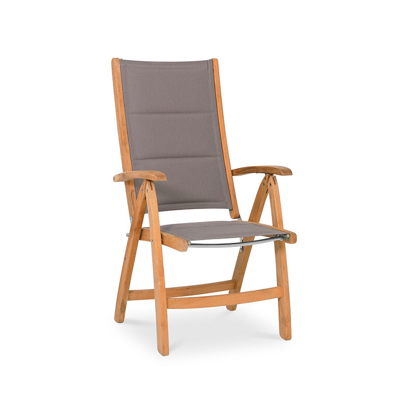 Rivera high-back chair DELUXE upholstered - Teak GRADE A + Batyline + stainless steel fittings