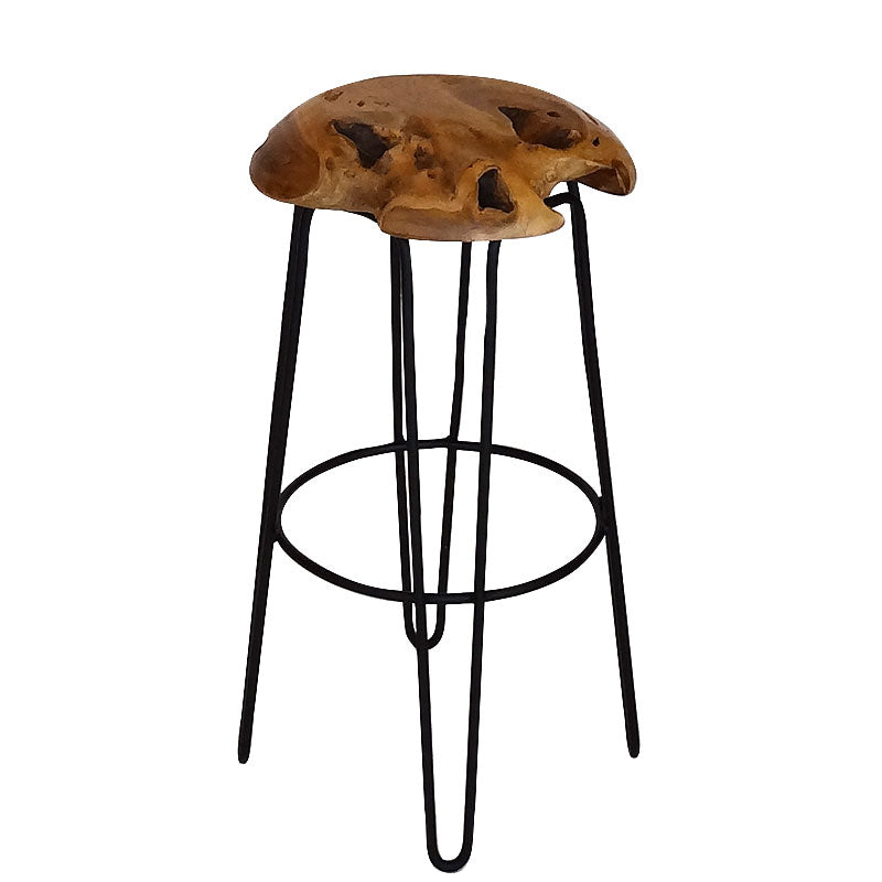 Teak bar stool Root made of solid teak root wood natural - with steel legs