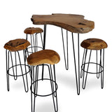 Teak bar stool Root made of solid teak root wood natural - with steel legs