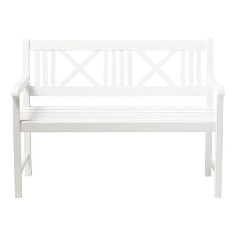 Banc de jardin Rosenborg 120 cm - bois d'acajou certifié peint blanc brillant