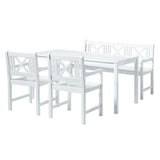 Rosenborg garden set - table + bench + 2x chair - certified mahogany wood, glossy white lacquered