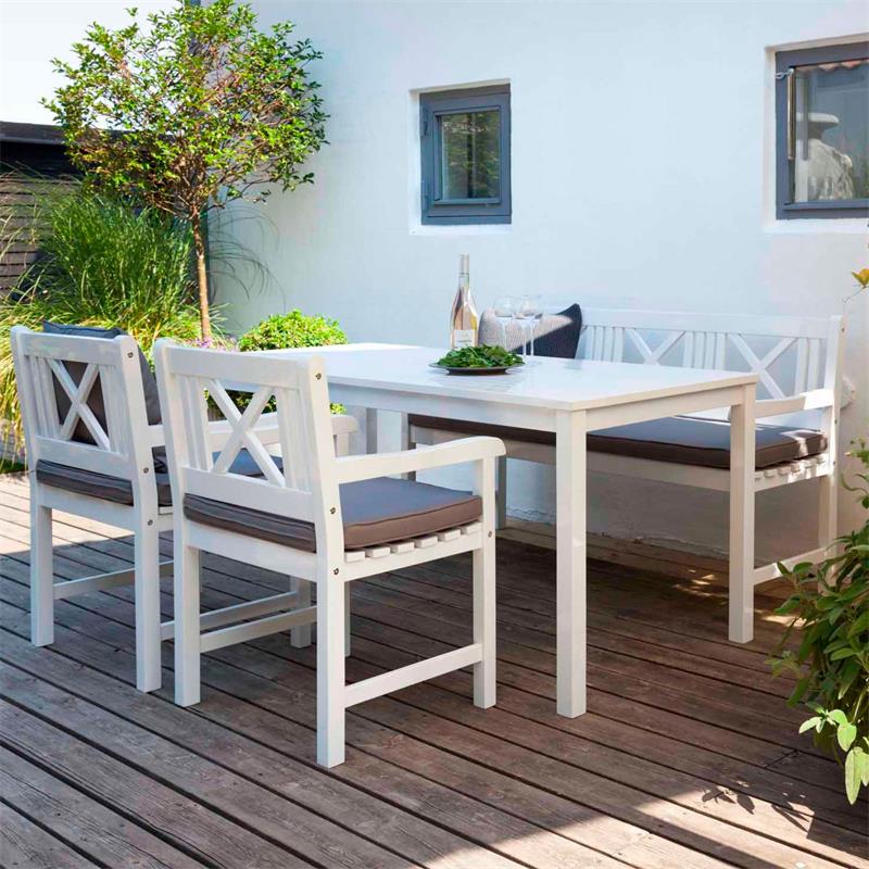 Rosenborg garden set - table + bench + 2x chair - certified mahogany wood, glossy white lacquered