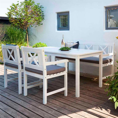 Ensemble de jardin Rosenborg - table + banc + 2x chaise - bois d'acajou certifié peint en blanc brillant