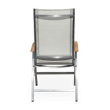 Alzette high-back chair stainless steel with Batyline and teak armrest