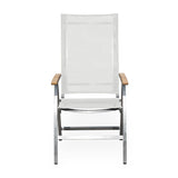 Alzette high-back chair stainless steel with Batyline and teak armrest