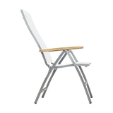 Alzette high-back chair stainless steel with Batyline and teak armrest