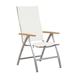 Alzette high-back chair stainless steel with Batyline and teak armrest