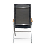 Alzette high-back chair stainless steel with Batyline and teak armrest