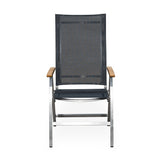 Alzette high-back chair stainless steel with Batyline and teak armrest