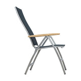 Alzette high-back chair stainless steel with Batyline and teak armrest