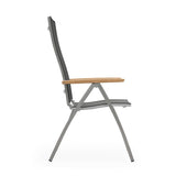 Alzette high-back chair stainless steel with Batyline and teak armrest