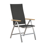 Alzette high-back chair stainless steel with Batyline and teak armrest