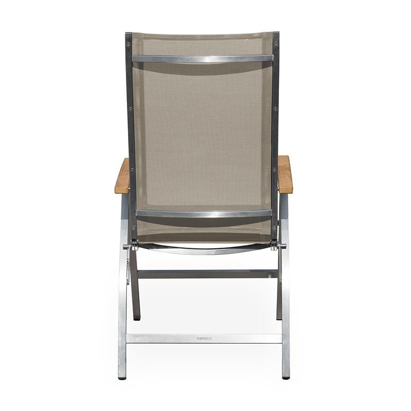 Alzette high-back chair stainless steel with Batyline and teak armrest