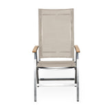 Alzette high-back chair stainless steel with Batyline and teak armrest