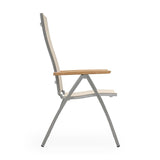 Alzette high-back chair stainless steel with Batyline and teak armrest