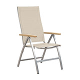 Alzette high-back chair stainless steel with Batyline and teak armrest