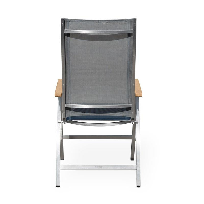 Alzette high-back chair stainless steel with Batyline and teak armrest