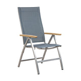 Alzette high-back chair stainless steel with Batyline and teak armrest