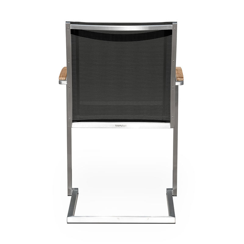 Alzette cantilever chair stackable stainless steel with Batyline and teak armrest