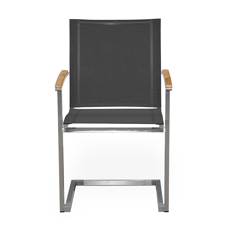 Alzette cantilever chair stackable stainless steel with Batyline and teak armrest