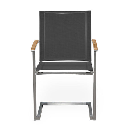 Alzette cantilever chair stackable stainless steel with Batyline and teak armrest