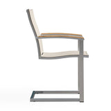 Alzette cantilever chair stackable stainless steel with Batyline and teak armrest