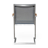 Alzette cantilever chair stackable stainless steel with Batyline and teak armrest