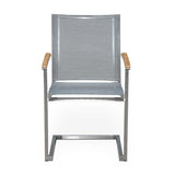 Alzette cantilever chair stackable stainless steel with Batyline and teak armrest