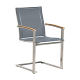 Alzette cantilever chair stackable stainless steel with Batyline and teak armrest