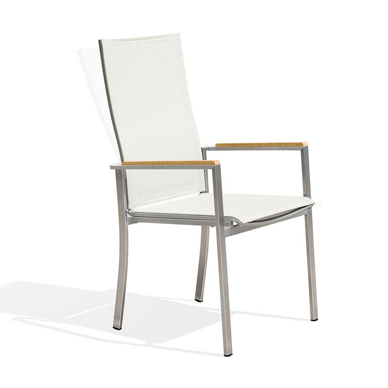 Alzette Relax Stacking Chair with High Backrest Tiltable - Stainless Steel with Batyline