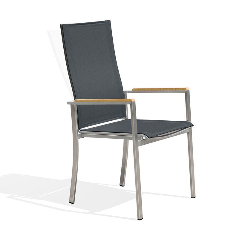 Chaise empilable relax Alzette avec dossier haut inclinable - acier inoxydable avec Batyline